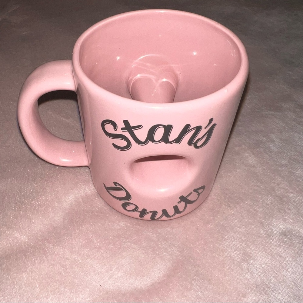 Pink Stan’s Donuts 10oz ceramic Mug with Hole in the middle